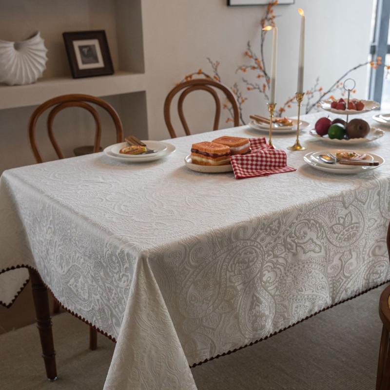 French Jacquard Table Cloth Embroidered Lace Solid Color Dustproof and Thermal Insulation Rectangular Table Cloth for Restaurant