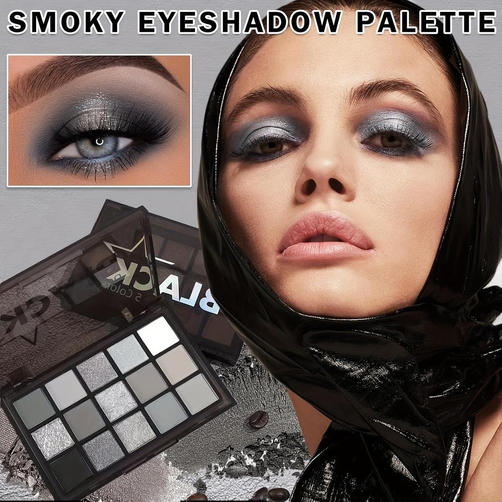 Black Gray Smoked Eye Shadow Plate, Dark Gray Silvery Metal Matte Halloween Gothic Makeup Palette, High Shimmer Eye Shadow Makeup Palette Set