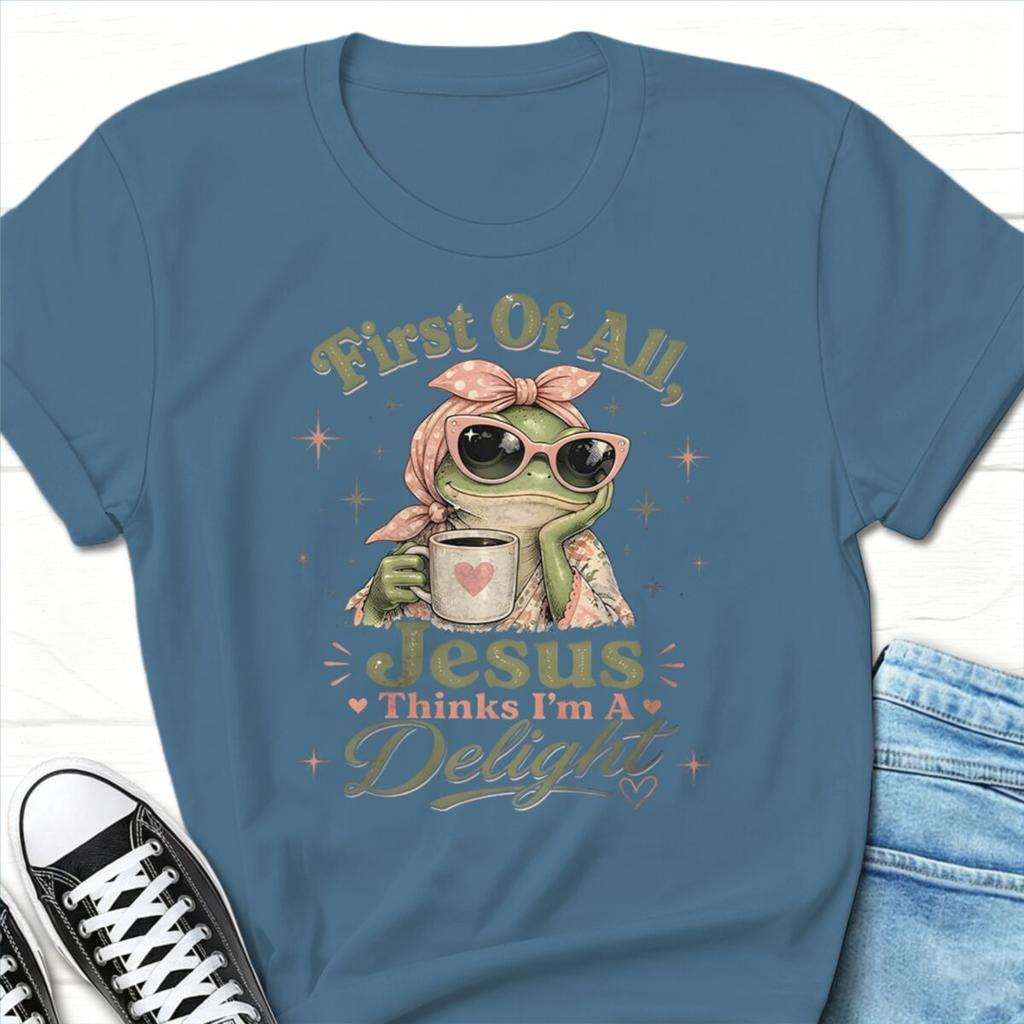 Frog Coffee Retro Tshirt Unisex Unisex First Of All Jesus Thinks Im A Delight Jesus Tshirts Funny Animal Christianity Tshirts