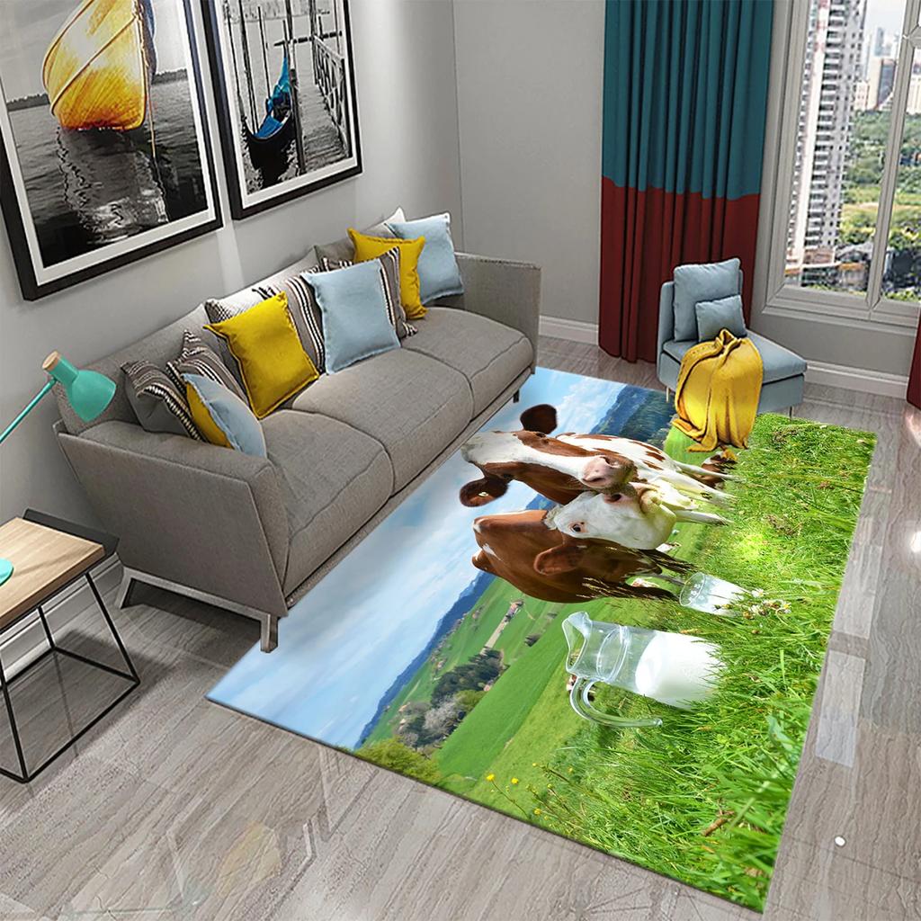 Milchkuhmuster Teppich Kawaii Bauernhoftier Teppich Ochse Fußmatte Rechteck Bereichsteppiche für Erwachsene Yogamatte Wohnzimmerdeko Fußmatte