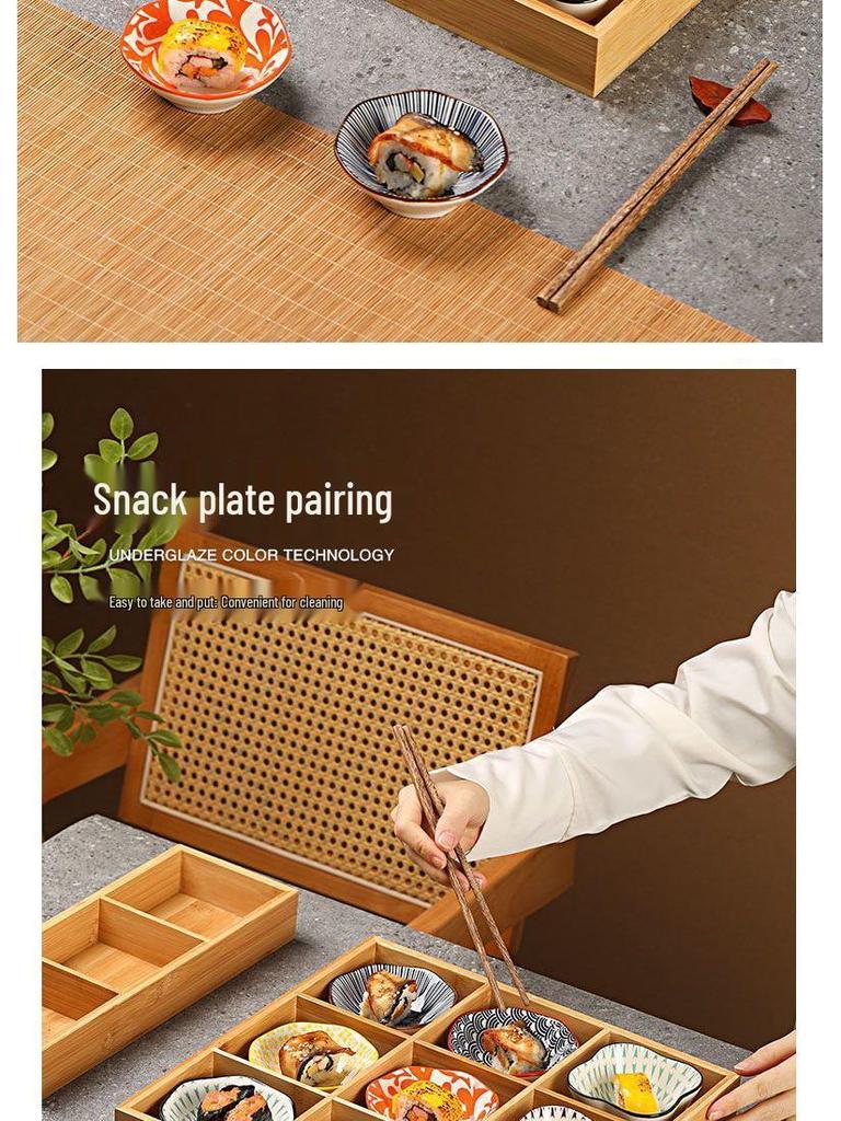 Bamboo Nine-Compartment Snack Tray for Dried Fruits and Hot Pot Side Dishes