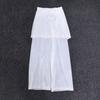 Longmei Women's Knit Wide-Leg Fake Two-Piece Elastic Waist Pants - Spring/Summer 2026 Minimalist Style Straight-Leg Trousers