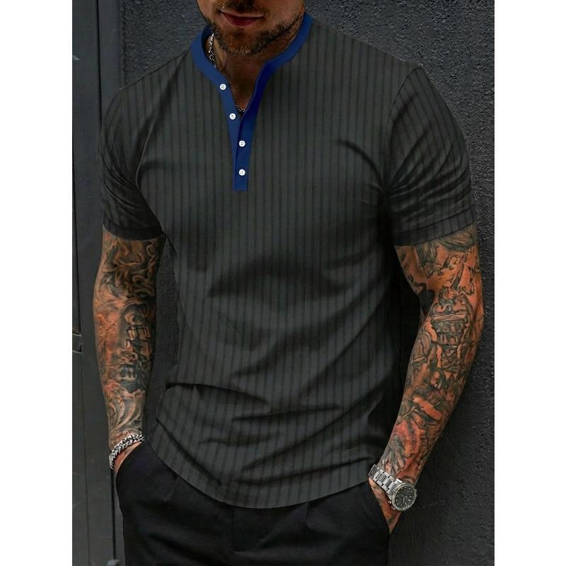 Men's Summer High-Stretch Ribbed Fitness and Casual Fashion Stand-Up Collar Knitted Short-Sleeved Polo Shirt