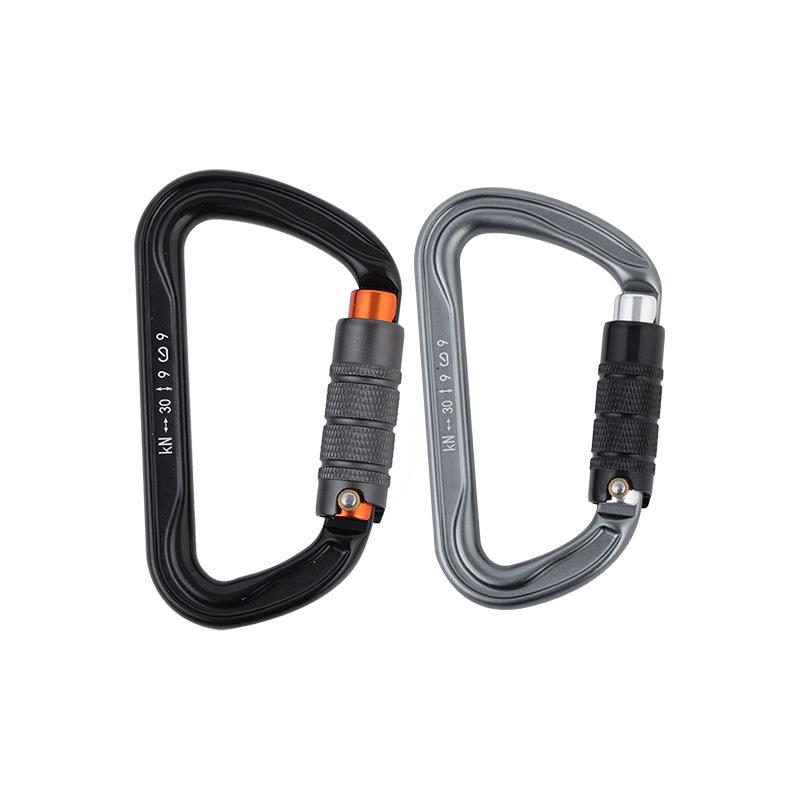 Three-Stage Automatic D-Type Climbing Carabiner Lock for Outdoor Safety D-type three-stage automatic main lock - Black