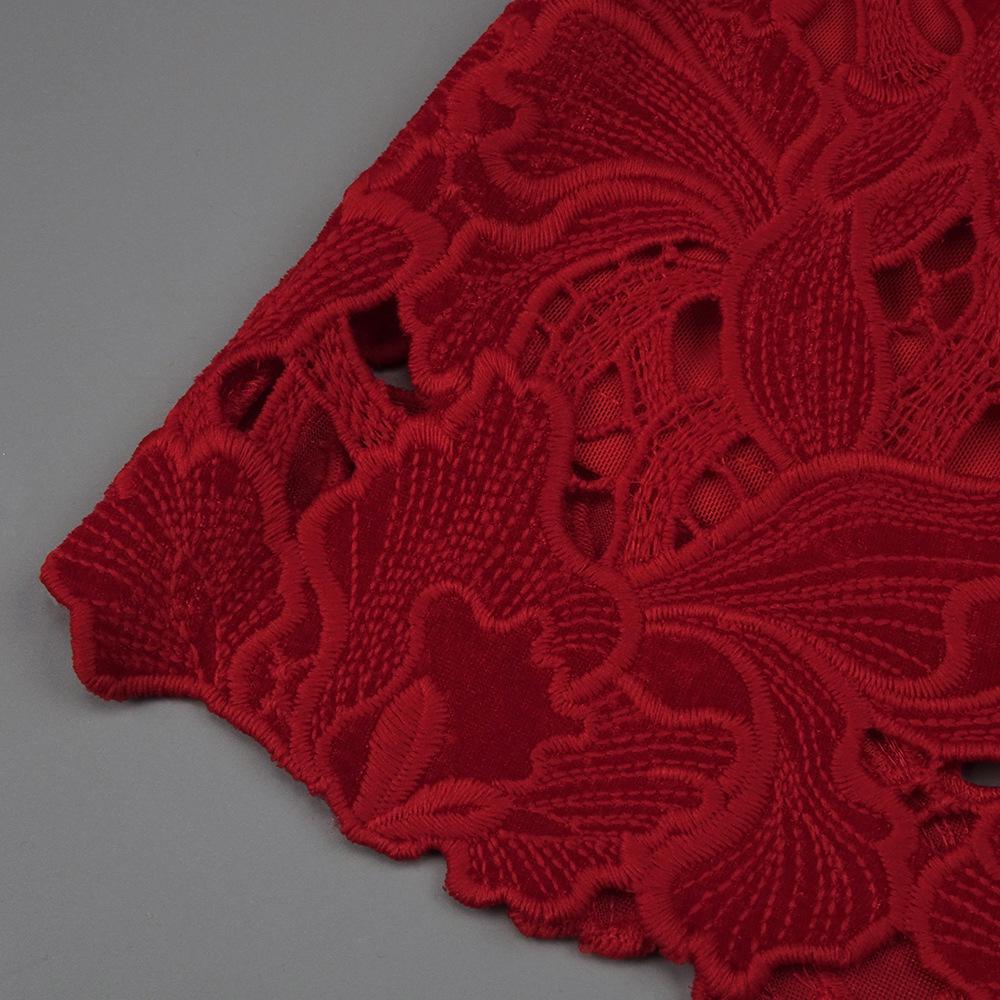 Autumn Red Lace Zipper Dress: Long Sleeve Christmas Style Women's Fashion