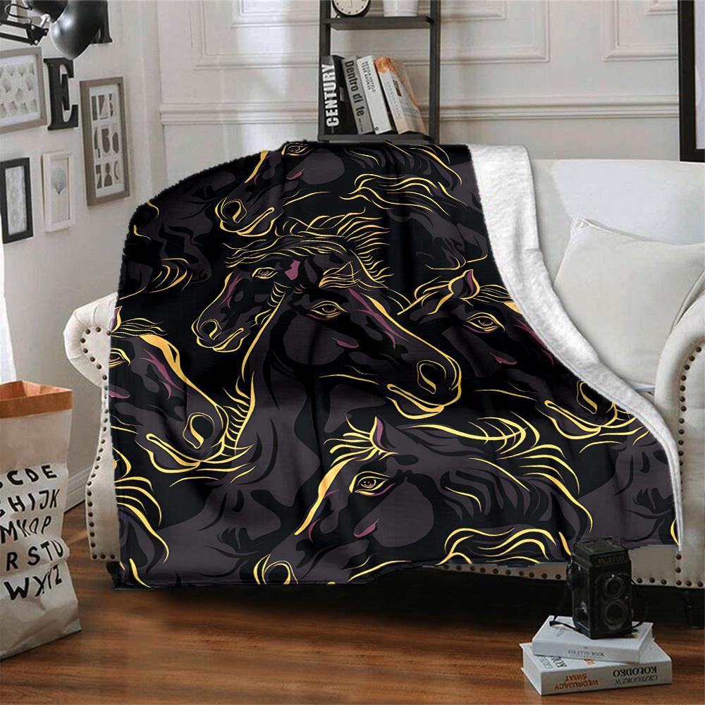 1pc Horse Pattern Print Blanket   Lightweight Flannel Throw Blanket For Sofa, Bed, Living Room, Office, Outdoor Travel, Camping