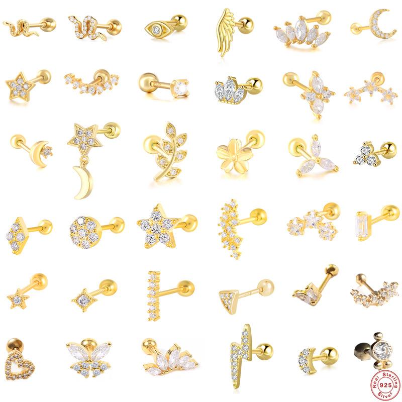 S925 Sterling Silver Piercing Earbone Stud Pinna Stud Earring Zircon Body Earring Flower Snowflake Stud Earrings Europe and America 2026