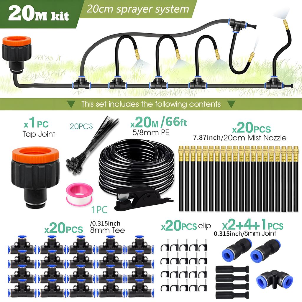 5-30M DIY Free Bending Universal Sprayer Kit 8mm Hose Patio Misting Cooling System for Garden Plant Fogging Watering Irrigation