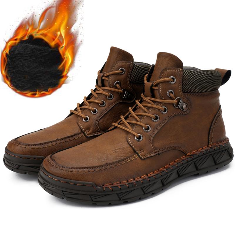 

Мужские повседневные туфли из натуральной кожи в стиле ретро, зимние и бархатные ботильоны, мужские ботинки на весну/осень 48 светло-коричневого