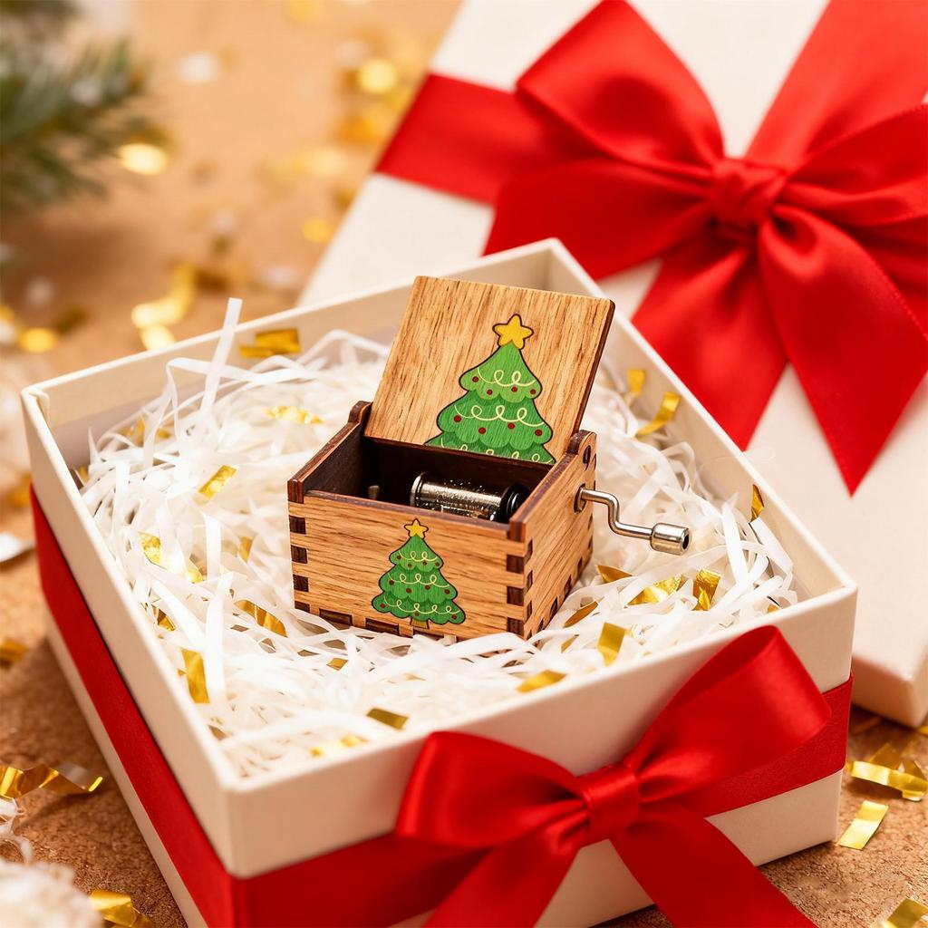 Music Box Christmas Wood Hand Crank Festive Decoration Festive Music Box Craft For Enthusiasts Collectors Home Decorators Mantel
