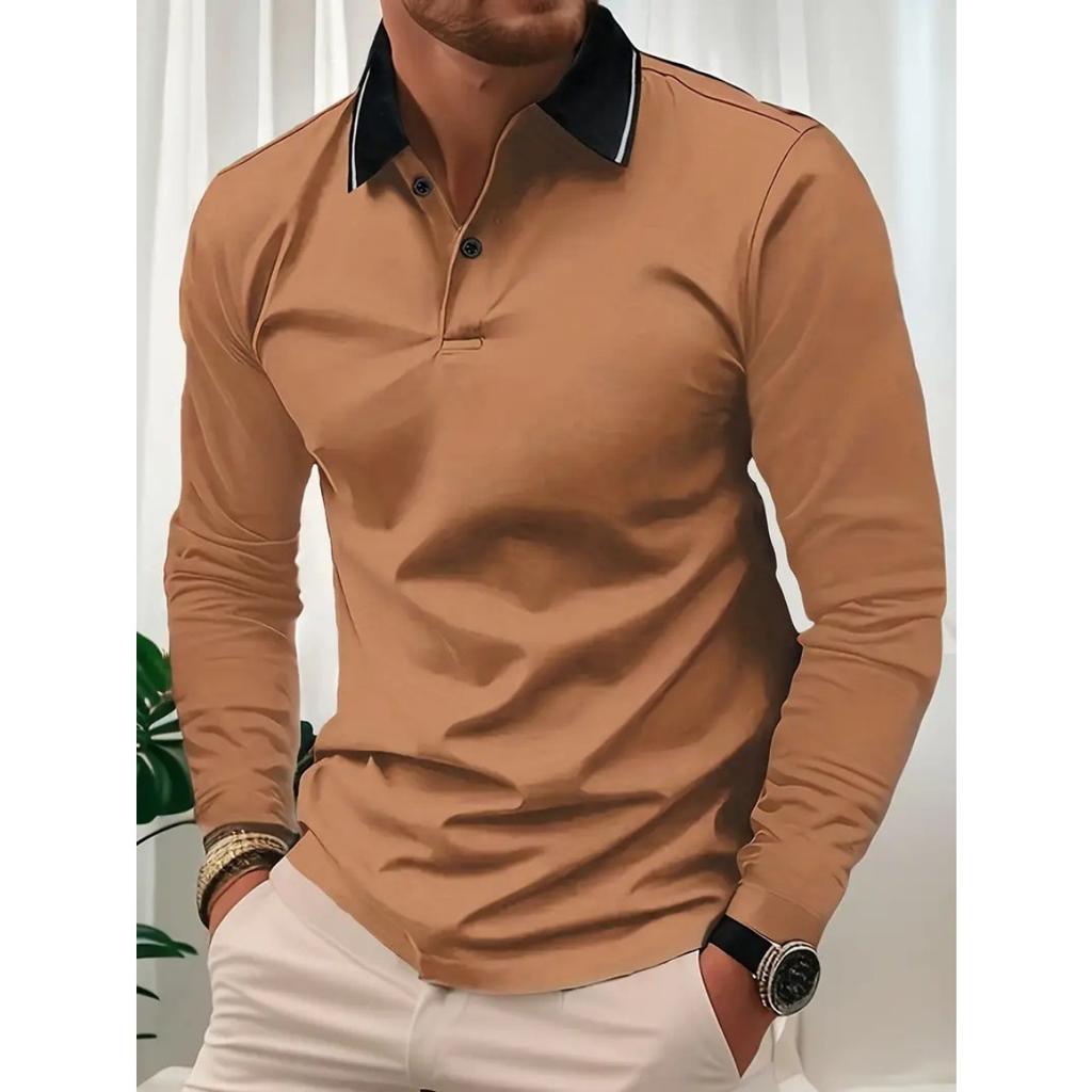 Spring and Autumn Men's Long Sleeve Business Casual Versatile Breathable Moisture Wicking Commuter Daily Top