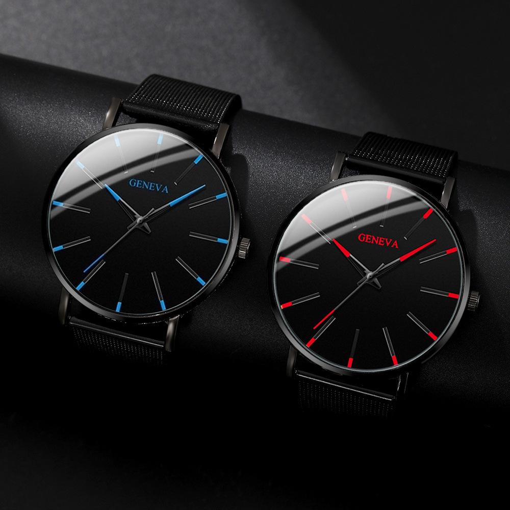 Genevn Watch 2-Piece Set Men S Mesh Strap Watch Quartz Watch Fashion Watch Set