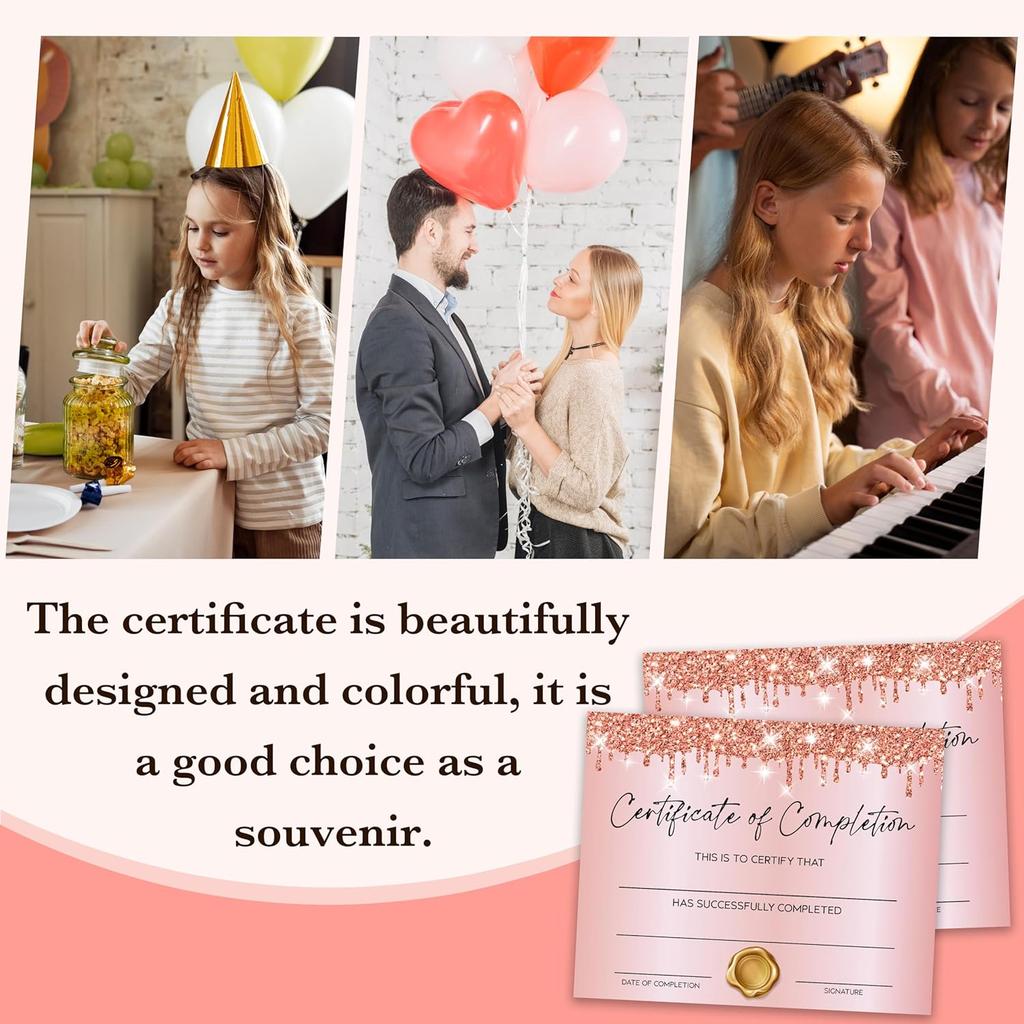 Certificate of Completion, Glitter Pink Training Certificate, Award Certificates for Graduation Diploma, Golden Certificate of Achievement Awards,