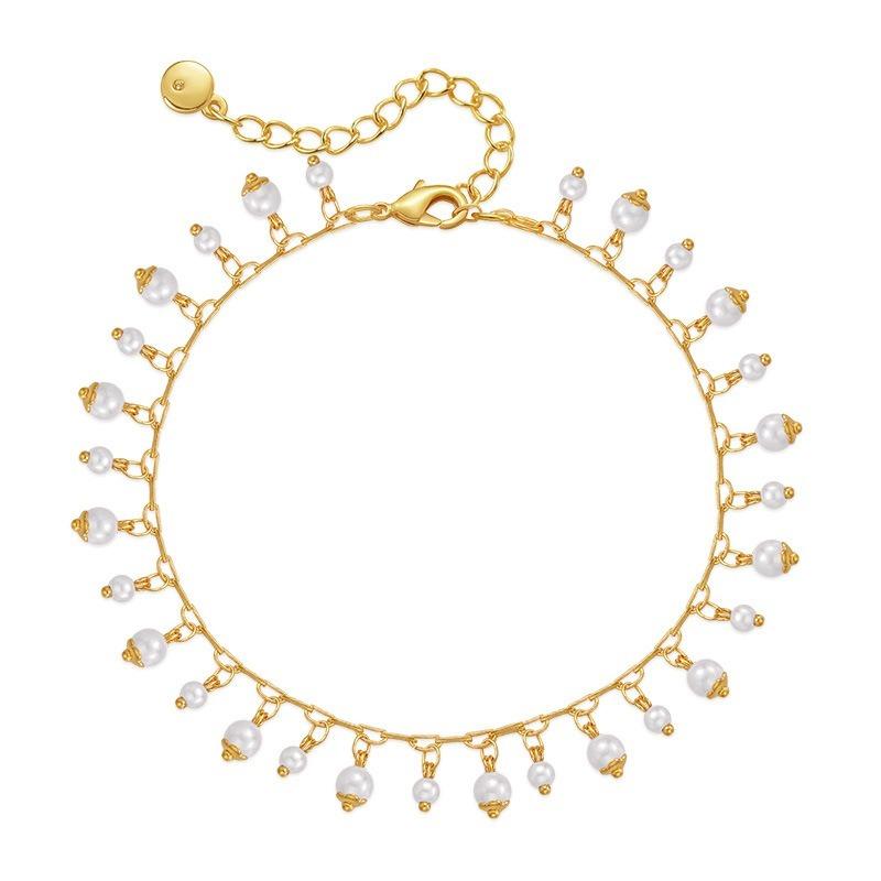 Women 18k Gold Plated Abs Pearl Pendant Exotic Anklet Jewelry