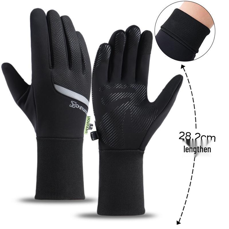 Men's Winter Windproof Waterproof Fingerless Touchscreen Cycling Gloves - Warm Fleece for Outdoor Sports