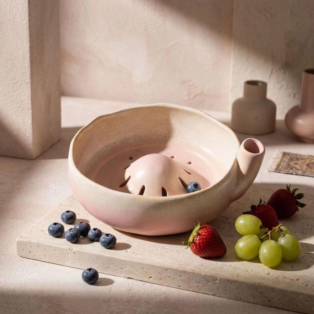 Drainage Hole Ceramic Berry Colander Bowl Self-Spinning Fruit Cleaning Strainer  Household Kitchen