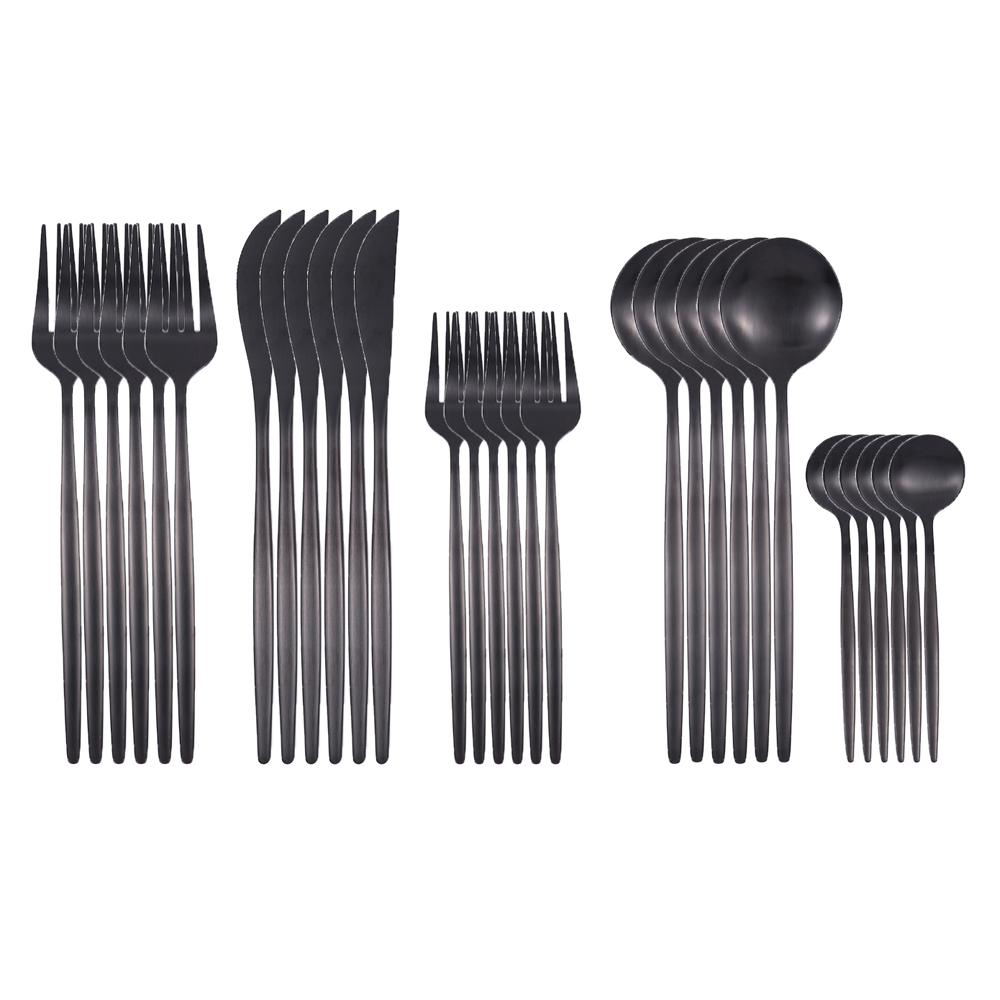 30Pcs Matte Black Gold Stainless Steel Cutlery Set Knife Fork Spoon Silverware Tableware Set Wedding Birthday Dinner Dinnerware