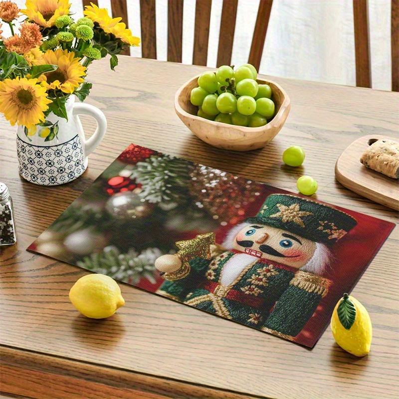 4pcs Nutcracker & Christmas Tree Placemats - 12x18 Inch Linen Table Suitable for Holiday Dining Table Decor, Kitchen, Coffee Table - Elegant Christmas