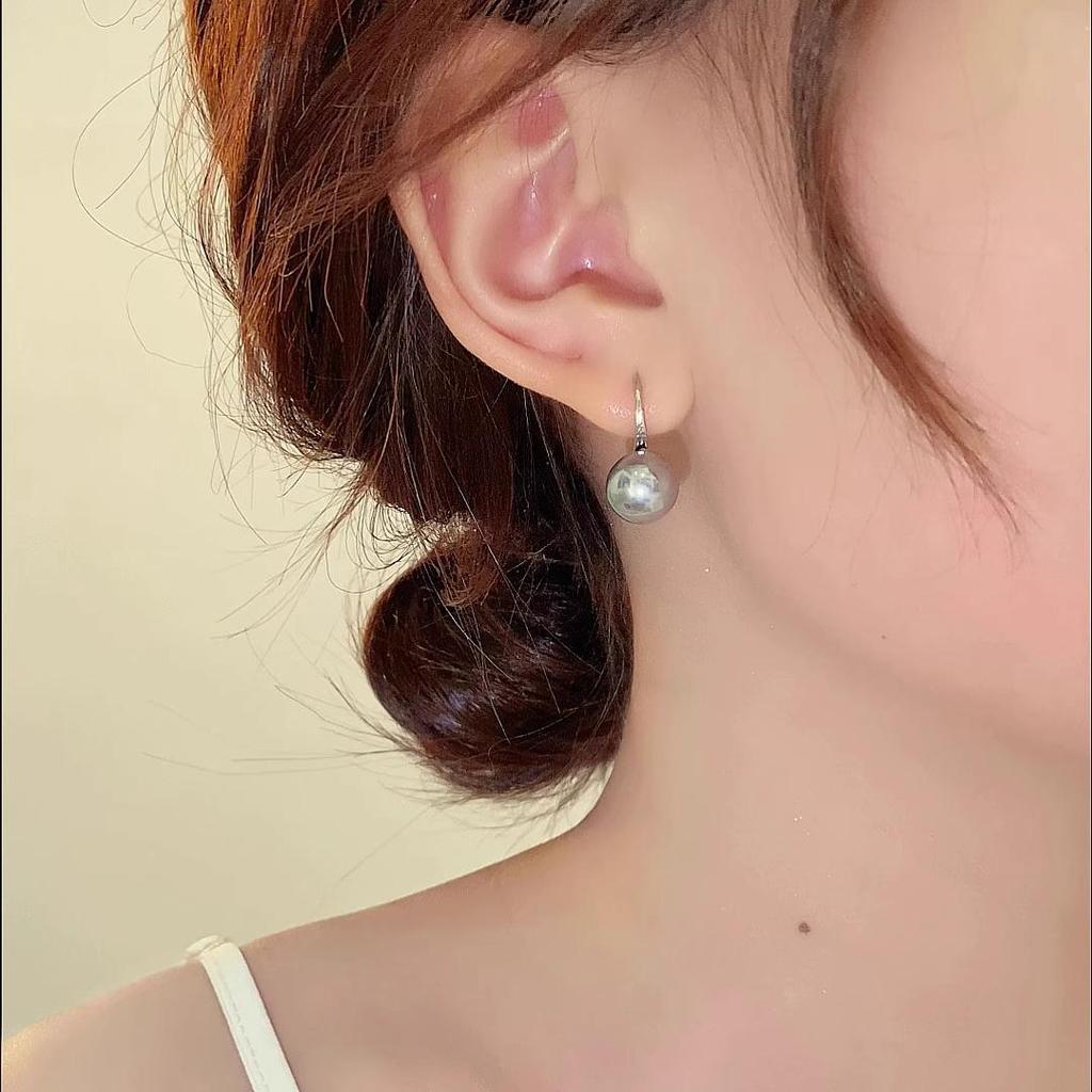 French Retro Grey Pearl Metal Earrings for Women - Stylish Korean Design