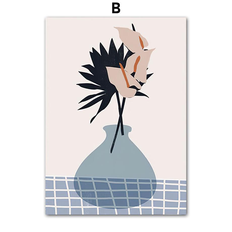 Mädchen Schmetterling Blume Vase Linien Wandkunst Leinwandbild Abstrakte Poster und Drucke Hotel Bar Wandbilder Wohnzimmer Dekoration