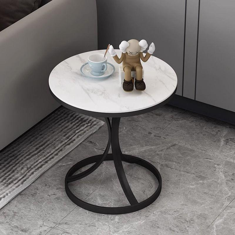 Elegant Sintered Stone Side Table - Marble Look, Small & Movable for Living Room or Balcony