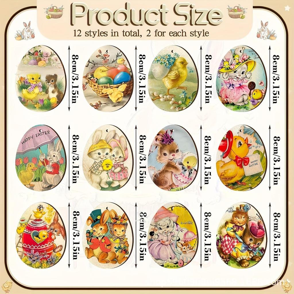 Easter Wooden Flat Ornaments Easter Eggs Rabbit Chicken Wood Pieces Spring Home Garden Party Decoration