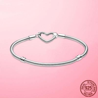 Yeni Bilezik 925 Ayar Gümüş Kalp Aşk Kapatma Yılan Zincir Bilezik Kadınlar İçin Orijinal Charm Boncuk Kendin Yap Yapımı Hediye