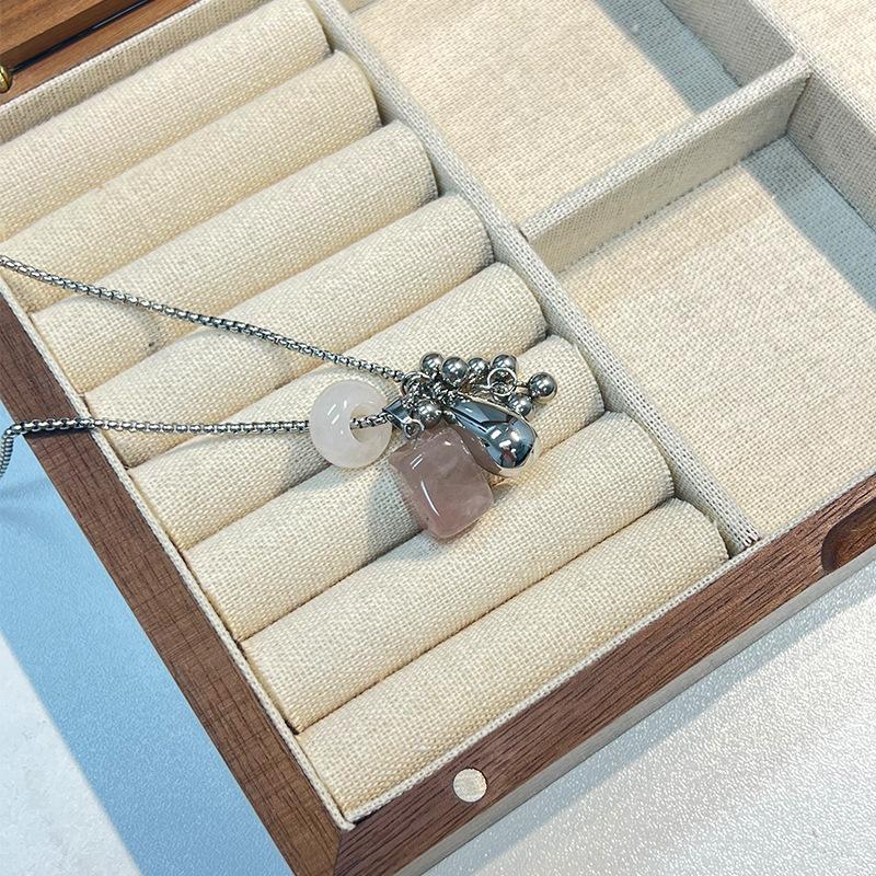 Women Natural Stone Grape Cluster Water Drop Tassel Pendant Necklace Silver Plated Box Chain Choker