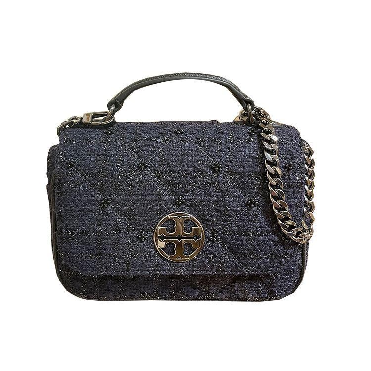 Tory Burch Tb-Willa Classic Quilted Flap Wool Chain Shoulder Crossbody Mini Bag Women Bags Navy-Blue 86050-410