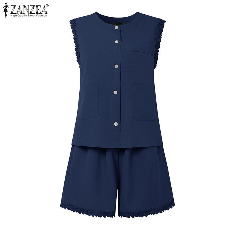 

ZANZEA Vintage Women Sets Sleeveless Lace Crochet Hem Tank Tops and Mini Shorts Outfits 5XL