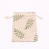 3Pcs / 5Pcs Gift Bags Linen Green Leaves Packaging Drawstring Pouches Gift Jewelry Packaging Wedding