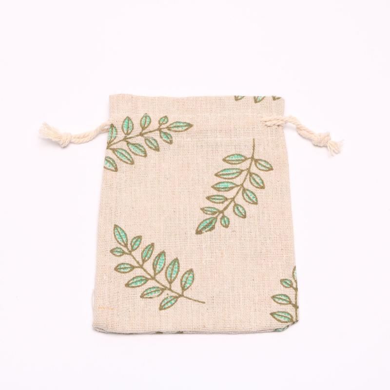 3Pcs / 5Pcs Gift Bags Linen Green Leaves Packaging Drawstring Pouches Gift Jewelry Packaging Wedding