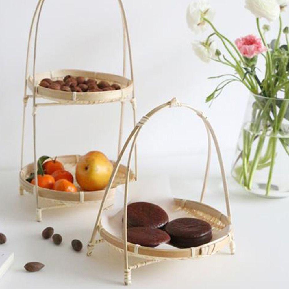 Round Bamboo Weaving Baskets 1/2/3 Tier Storage Baskets Basket Tray Snack Display Stand Home