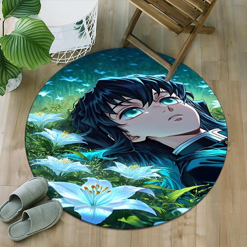 1pc Demon Slayer4 Print Round Carpet Chair Round Carpet Suitable for Bedroom Living Room Home Decorative Carpet