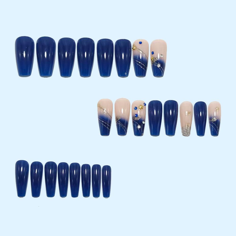 Gradient Rhinestone-Inlaid Ballet Nail Tips - European & American Long Style