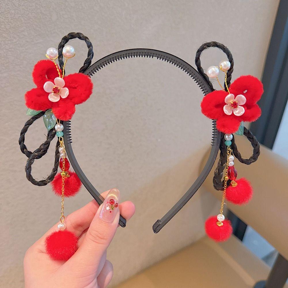 Flower Children Wig Headband Butterfly Hanfu Headwear Lovely Chinese New Year Headwear  Daily