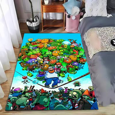 Colorful Cartoon Plants Vs. Zombies Design Area Rug Suitable for Use As an Anti-slip Game Mat for Living Room and Bedroom Sofas