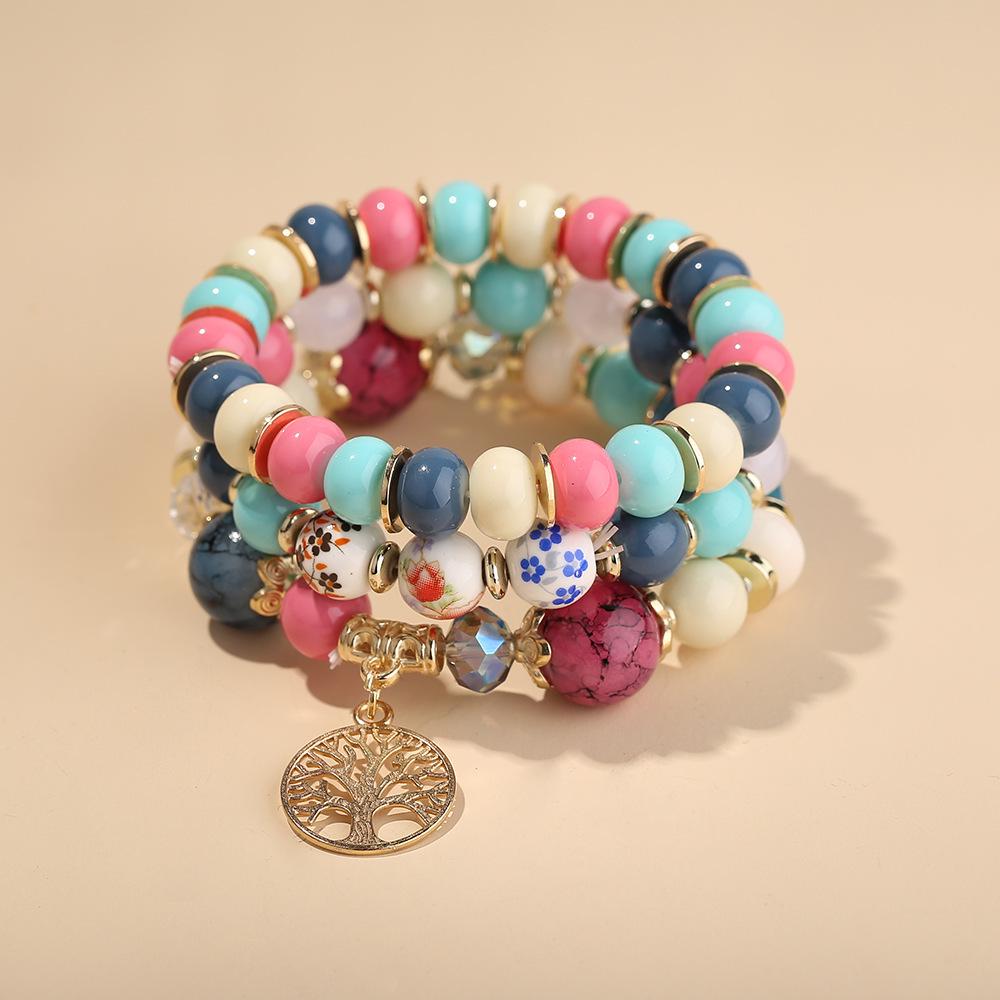 Boho Retro Perlenarmband Set mit Lebensbaum Anhänger