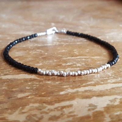 Brățară Spinel Neagră Brățări Argintii cu margele Brățară cu mărgele stivuite Tribul Karen Hill