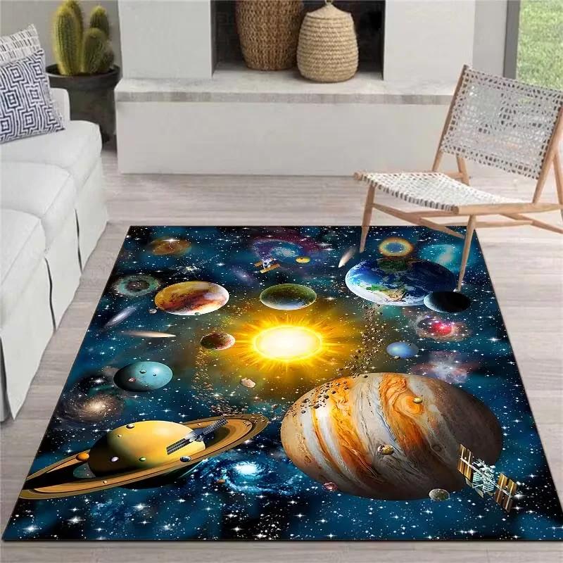 3D Illusion Floor Mat Modern Galaxy Outer Space Star Pattern Mat Machine Washable Fantasy Mat Suitable Home Living Room Decor