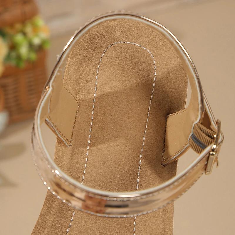 Fashion Fashion Gold Wedge Sandals Women 2025 Summer Non Slip Platform Sandles Woman Lightweight Ankle Buckle Sandalias Mujer Plus Size