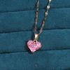 Shiny Gold Color Stainless Steel Y2K Jewelry Love Pink Heart Exquisite Fashion Niche Necklace Wedding Clavicle Chain Gift