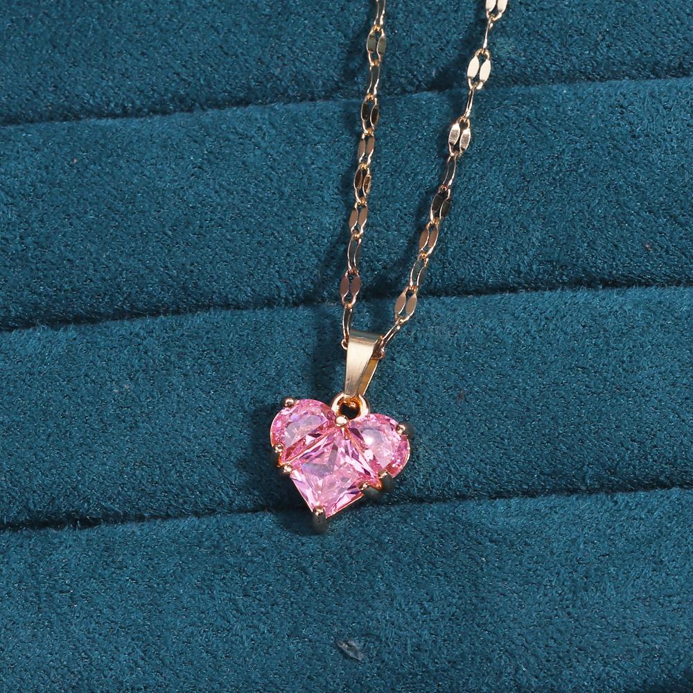 Shiny Gold Color Stainless Steel Y2K Jewelry Love Pink Heart Exquisite Fashion Niche Necklace Wedding Clavicle Chain Gift