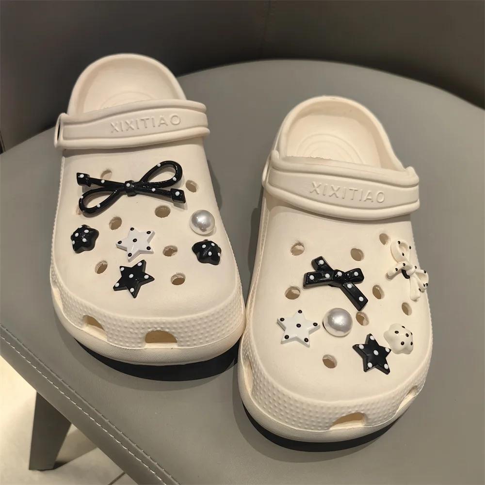 Set DIY Bow Star Pearl Shoe Decorations Silver Advanced Black White Dot Shoe Charms Detachable Buckle Shoes Accessories 1 Set