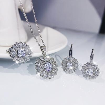 Best-Selling Zircon Group-Set Jewelry, Wedding Bride Necklace, High-End Temperament Earrings, Bracelet, Three-Piece Accessories.