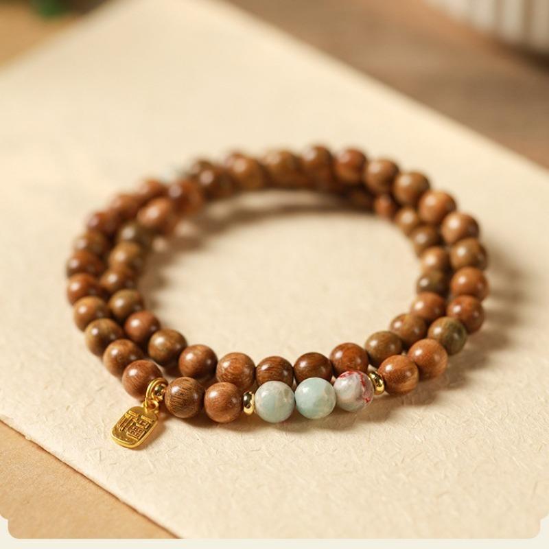 Natural Passion Seed Green Sandalwood Bracelet, Wooden Cultural and Play Ethnic Style Female Buddha Bead Sandalwood Bracelet.