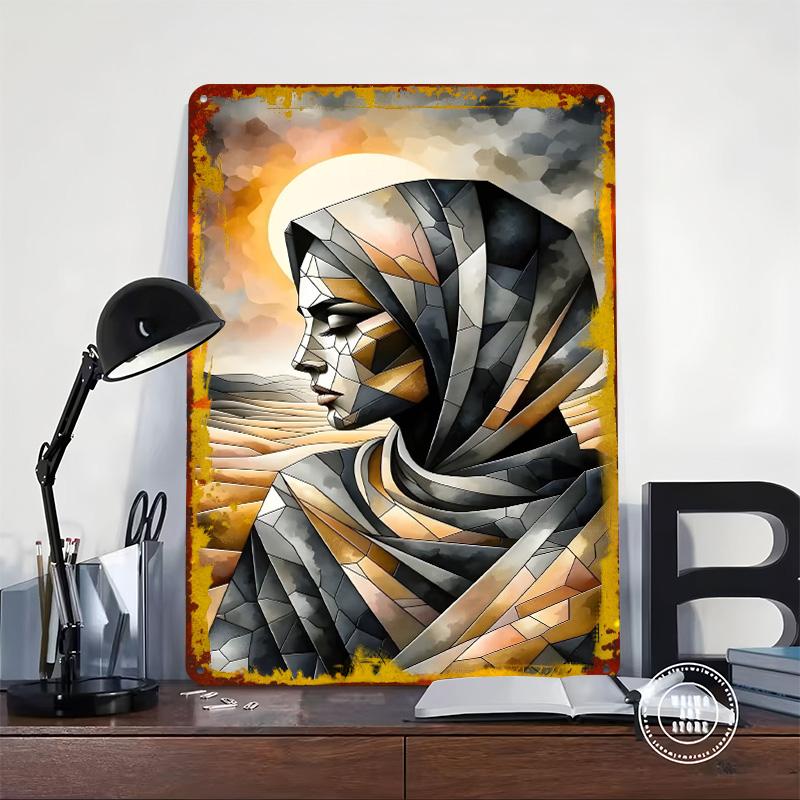 Geometric Desert Woman Tinplate Poster Customized Wall Art Vintage Retro Metal Signs for Room Decoration Garage Decorations Home
