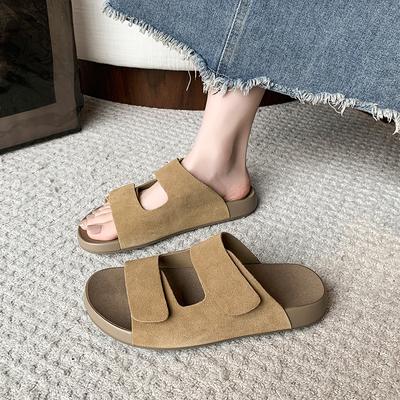 Zuecos Sandalias de Mujer Nuevos Zuecos de Corcho Pantuflas de Mujer para Exteriores Playa Verano Sandalias Planas con Doble Hebilla Pantuflas Antideslizantes