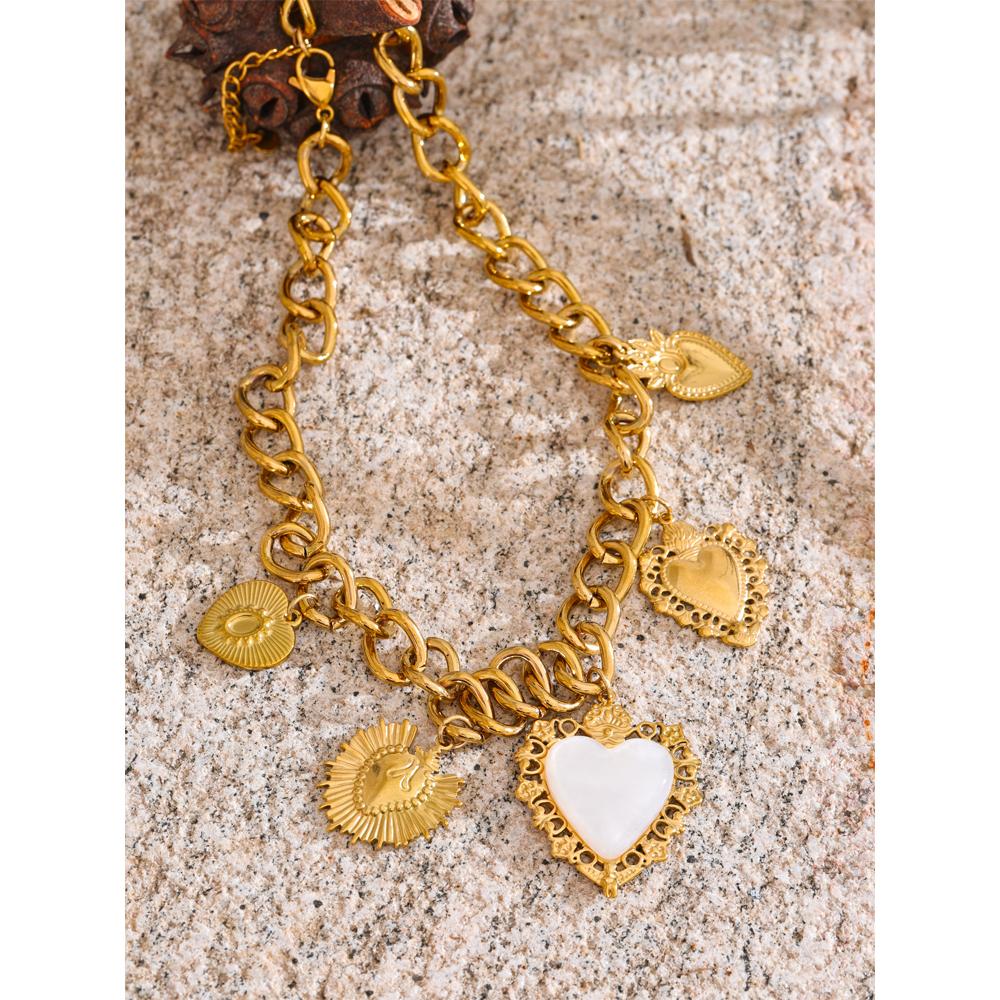 Yhpup 18K Golden Plated Stainless Steel Resin Heart Love Drop Necklace Cuban Chain Texture Charm Popular Jewelry 2025
