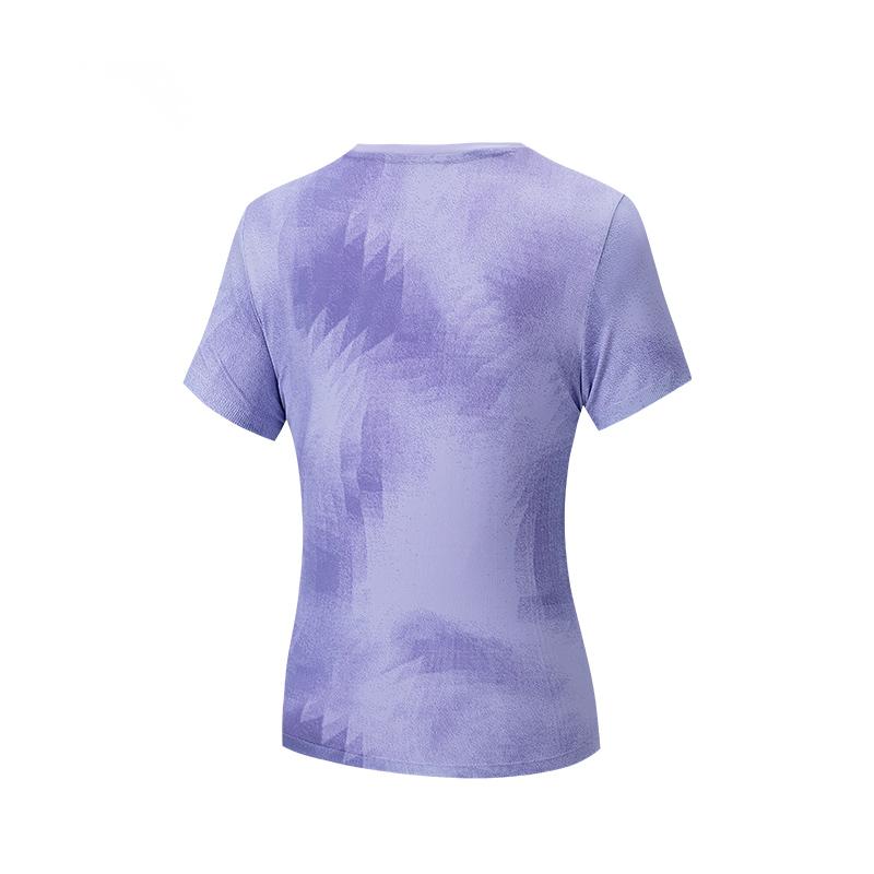 Anta Comfortable Simple Versatile Round Neck Sports Breathable Short Sleeve T-Shirt Women Tops Twilight-Purple Printed 162525108-2